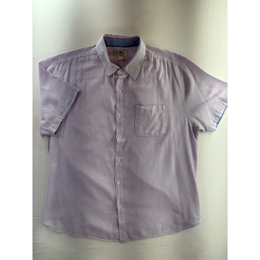 True Grit Mens XL Purple Linen Blend Plaid Short Sleeve Button Down Shirt Pocket